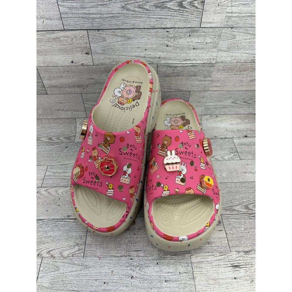 Crocs LINE FRIENDS Brown & Friends Petit Sweets Crush Slide Pink Womens 6 Mens 4